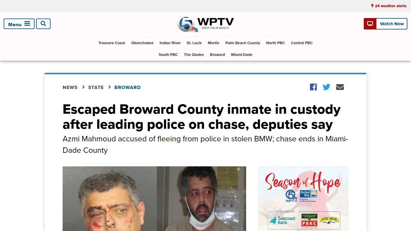 Deputies: Escaped inmate in custody after chase - WPTV